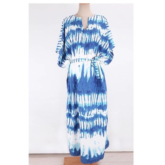 Tie Dye Caftan Beach Swim Coverup Maxi Dress - Picture 13 of 15